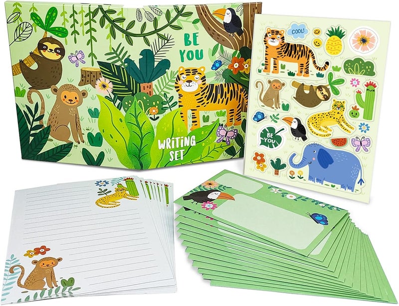 Kidepoch Master Lined Paper Set for Kids - Safari Animal Stationary with Lined Paper 30 Sheets + 20 Envelopes, 8.3 x 5.9 Inch Each - Image 1